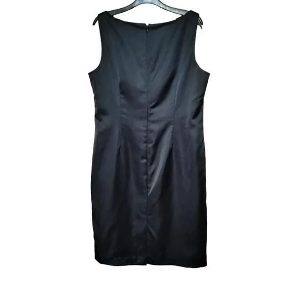 NIPÓN Satin Sheath Dress Pearl Rhinestone Collar LBD Sophisticate Black 14 - Picture 3 of 5